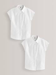 White Fitted Cap Sleeve Cotton Rich Stretch Premium School Shirts 2 Pack (3-18yrs) - Image 1 of 6