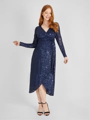 JoJo Maman Bébé Navy Sequin Wrap Maternity Dress - Image 1 of 5