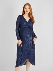 JoJo Maman Bébé Navy Sequin Wrap Maternity Dress - Image 2 of 5