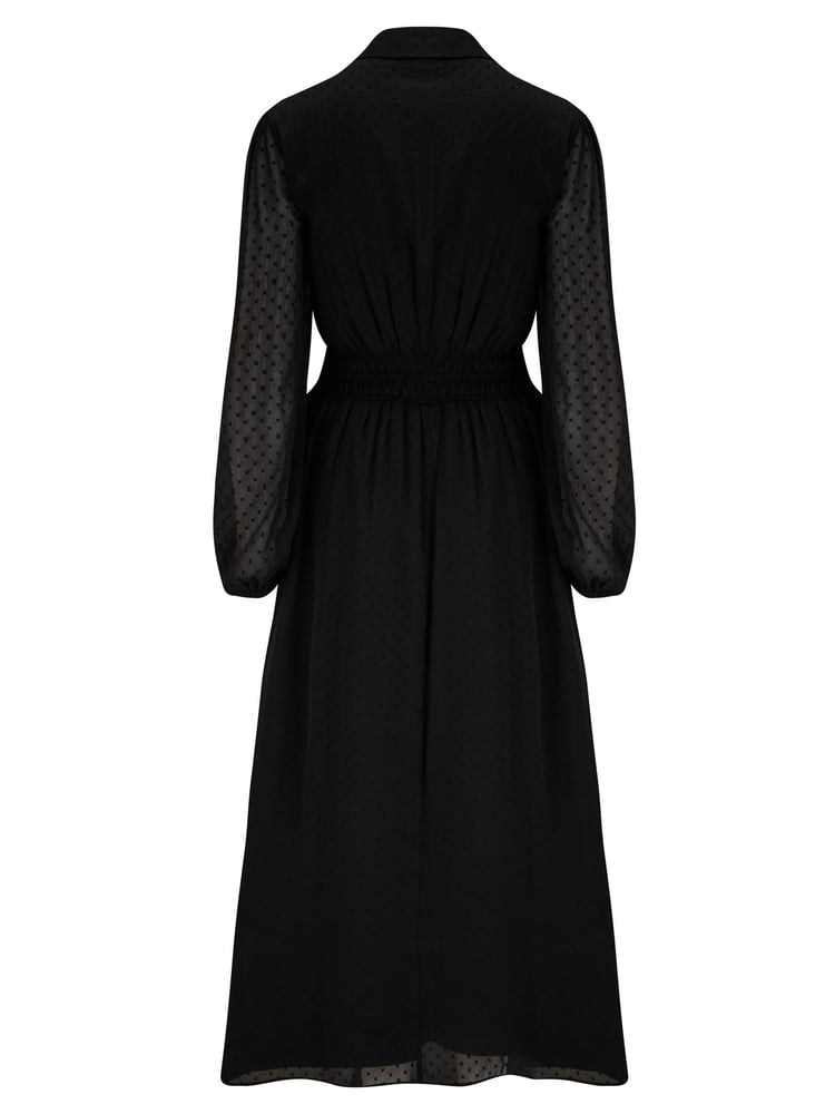 Pour Moi Black Willow Chiffon Long Sleeve Midaxi Shirt Dress - Image 4 of 4