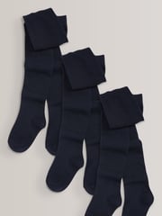 Navy Blue Regular Length 3 Pack Cotton Rich School Tights - Image 1 of 2