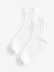 White Cotton Rich Pretty Scallop Turnover Ankle Socks 2 Pack - Image 3 of 4