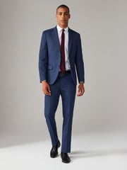 Bright Blue Tailored Fit Textured Suit Trousers - Image 2 of 9