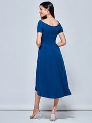 Jolie Moi Blue Off Shoulder Dip Hem Dress - Image 2 of 5
