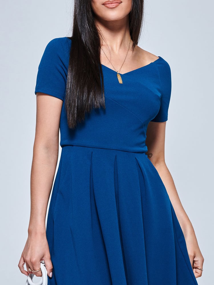 Jolie Moi Blue Off Shoulder Dip Hem Dress - Image 5 of 5