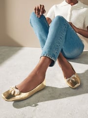 Gold Forever Comfort® Square Toe Bow Trim Ballerinas - Image 3 of 8