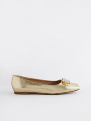Gold Forever Comfort® Square Toe Bow Trim Ballerinas - Image 5 of 8