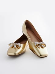 Gold Forever Comfort® Square Toe Bow Trim Ballerinas - Image 6 of 8