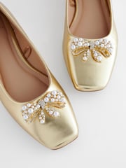 Gold Forever Comfort® Square Toe Bow Trim Ballerinas - Image 8 of 8