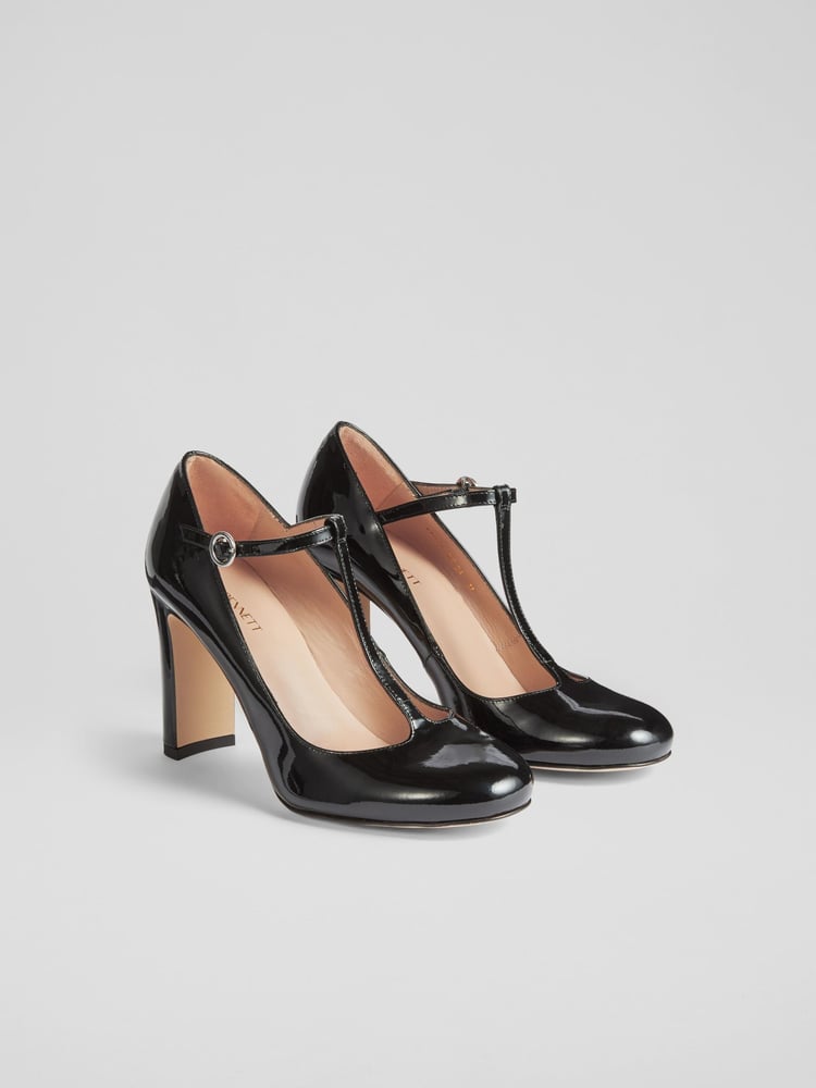 LK Bennett Black Patent Leather Annalise T-Bar Shoes - Image 2 of 4