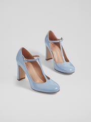 LK Bennett Blue Patent Leather Annalise T-Bar Shoes - Image 2 of 4