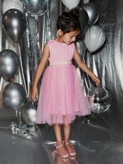 Pale Pink Mesh Tie Back Party Dress (3-16yrs) - Image 1 of 13