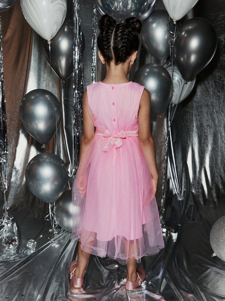 Pale Pink Mesh Tie Back Party Dress (3-16yrs) - Image 2 of 13