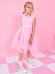 Pale Pink Mesh Tie Back Party Dress (3-16yrs) - Image 5 of 13