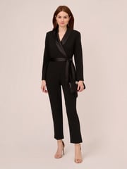 Adrianna Papell Black Crepe Tuxedo Jumpsuit - Image 1 of 7