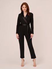 Adrianna Papell Black Crepe Tuxedo Jumpsuit - Image 3 of 7