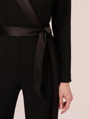 Adrianna Papell Black Crepe Tuxedo Jumpsuit - Image 5 of 7
