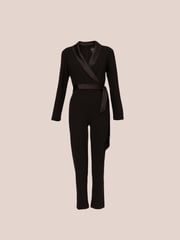Adrianna Papell Black Crepe Tuxedo Jumpsuit - Image 6 of 7