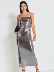 Silver Sequin Midi Dress - Image 1 of 7