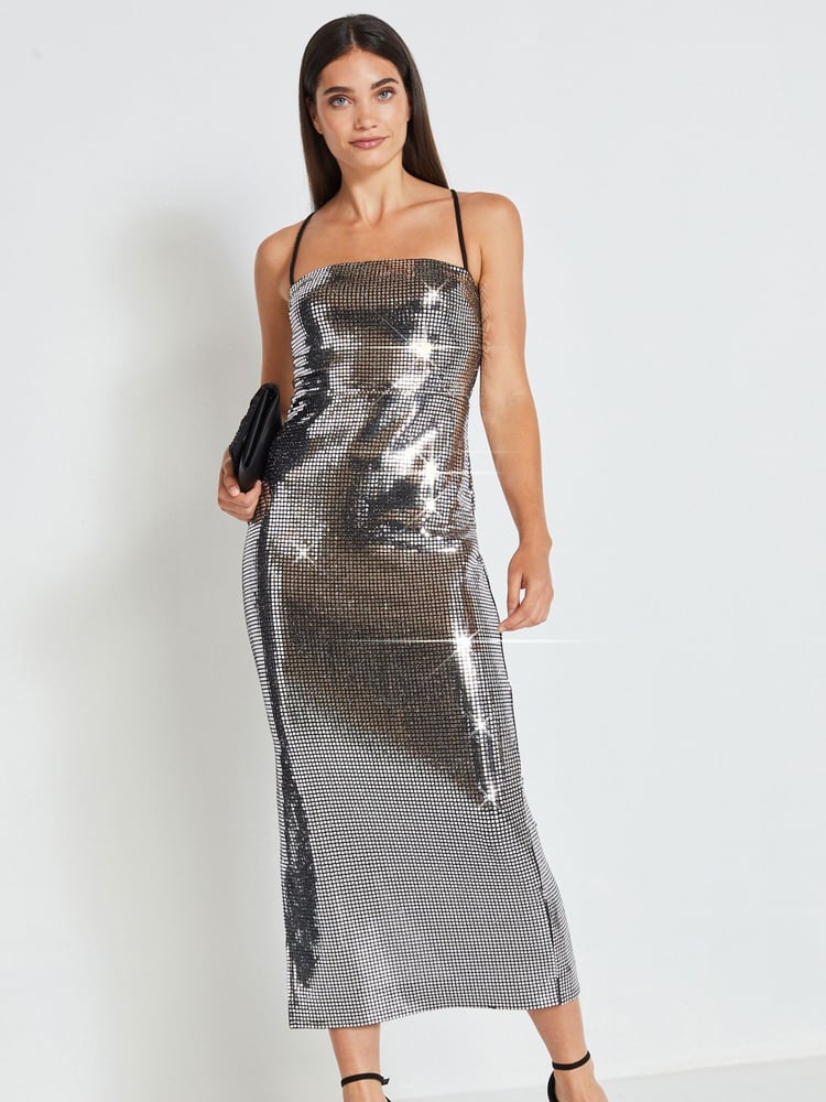 Silver Sequin Midi Dress - Image 1 of 7