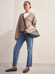 Black Leather Pleated Chain Clutch - Image 1 of 8