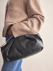 Black Leather Pleated Chain Clutch - Image 2 of 8