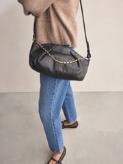 Black Leather Pleated Chain Clutch - Image 3 of 8