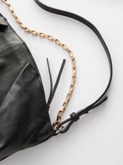 Black Leather Pleated Chain Clutch - Image 6 of 8