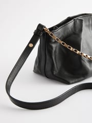 Black Leather Pleated Chain Clutch - Image 7 of 8