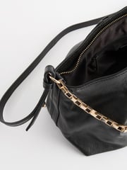 Black Leather Pleated Chain Clutch - Image 8 of 8