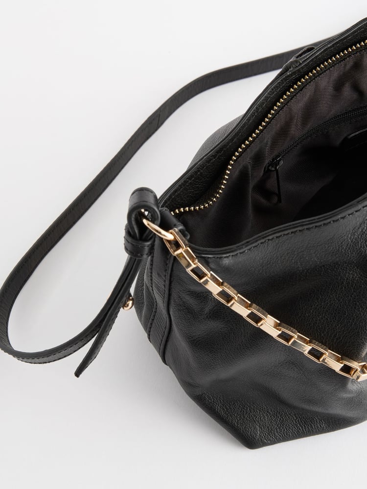 Black Leather Pleated Chain Clutch - Image 8 of 8