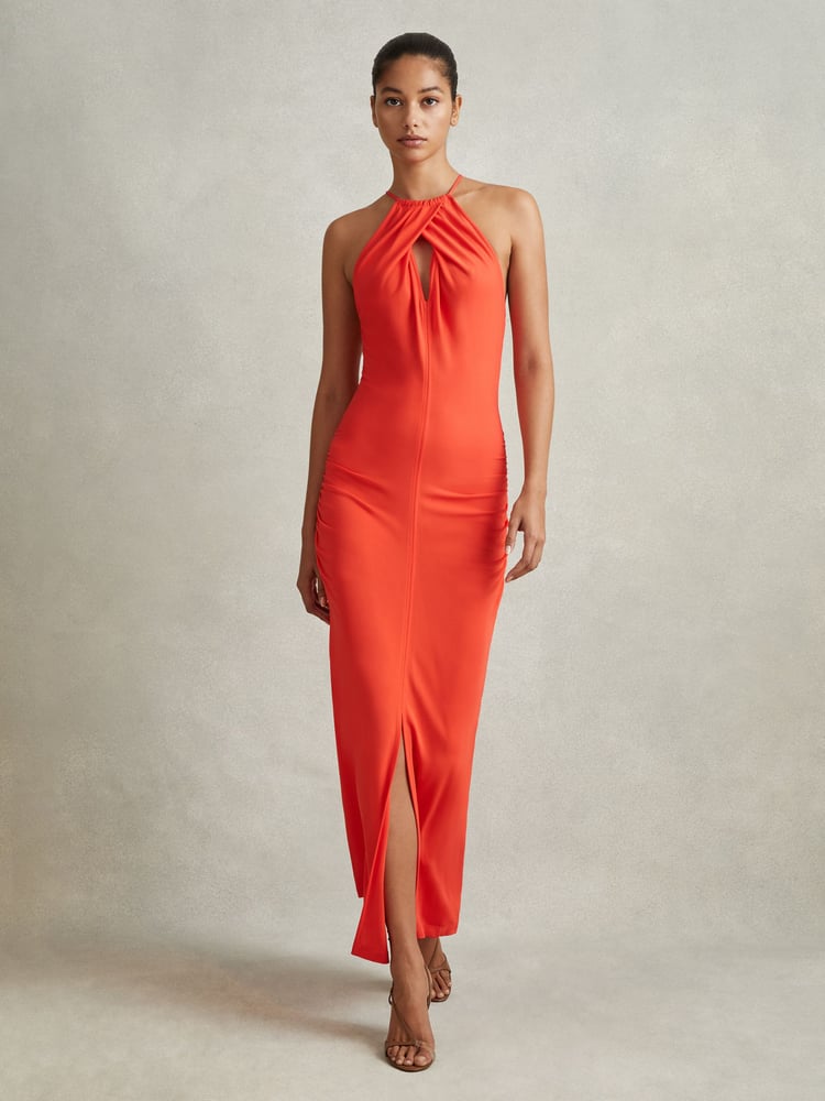 Reiss Orange Kia Jersey Halter Neck Midi Dress - Image 1 of 5