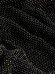 Black/Gold Crochet Mesh Sparkle Sheer Long Sleeve Midi Length Dress - Image 6 of 6