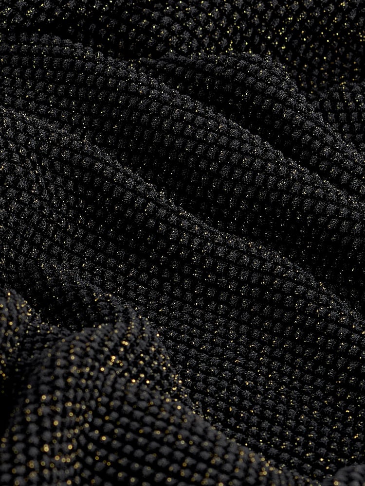 Black/Gold Crochet Mesh Sparkle Sheer Long Sleeve Midi Length Dress - Image 6 of 6