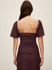 Brown Textured Puff Sleeve Mini Dress - Image 3 of 7