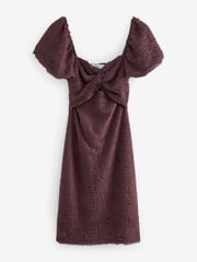 Brown Textured Puff Sleeve Mini Dress - Image 6 of 7