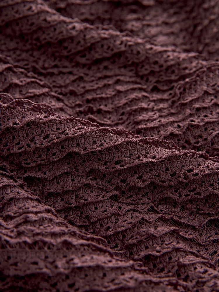 Brown Textured Puff Sleeve Mini Dress - Image 7 of 7