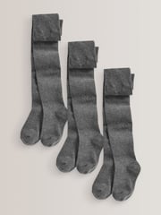 Grey Regular Length 3 Pack Cotton Rich School Tights - Image 1 of 2