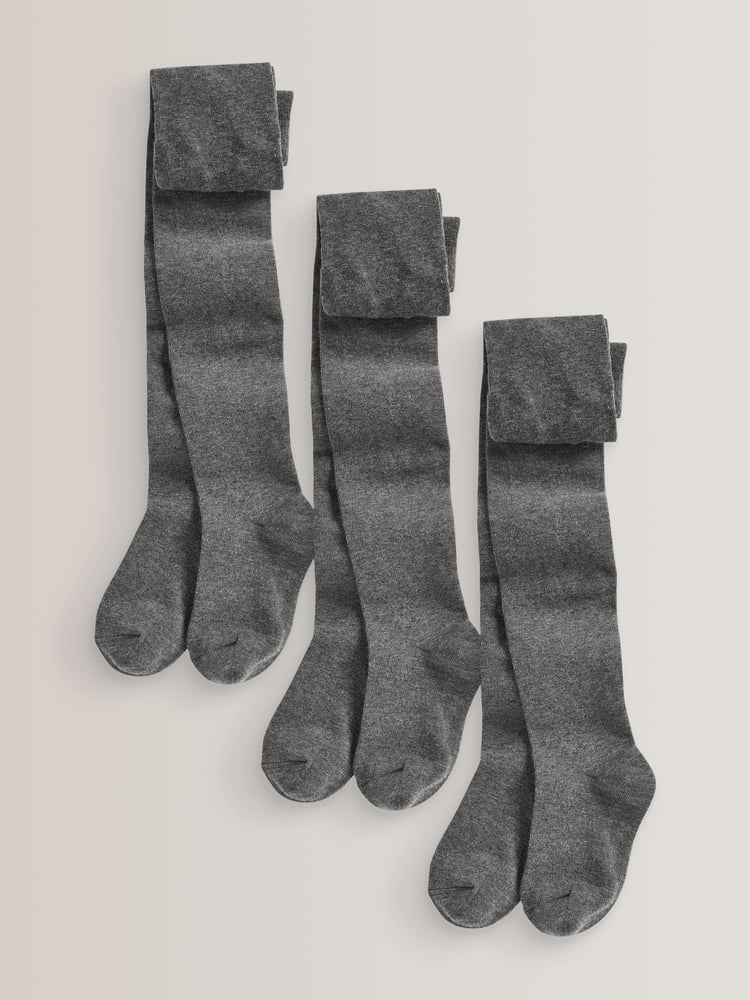 Grey Regular Length 3 Pack Cotton Rich School Tights - Image 1 of 2