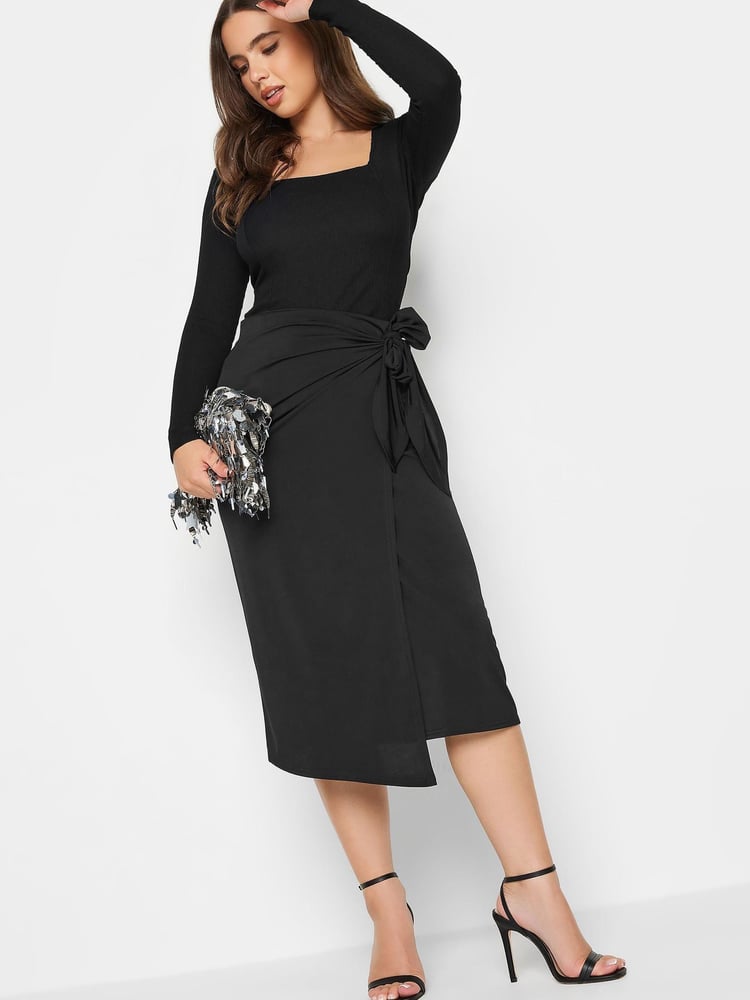 PixieGirl Petite Black Tie Wrap Midi Skirt - Image 2 of 2