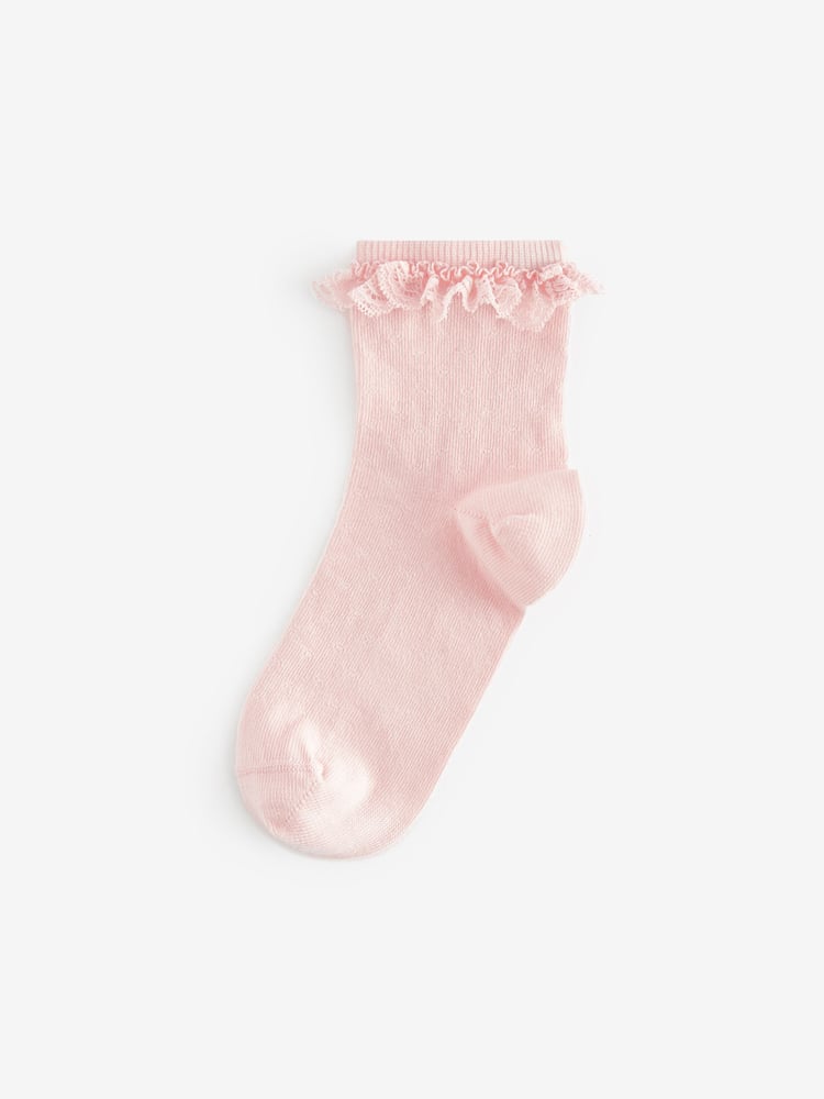Pink Cotton Rich Ruffle Ankle Socks 2 Pack - Image 4 of 4