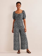 Boden Black Tie Neck Keyhole Jumpsuit - Image 2 of 5
