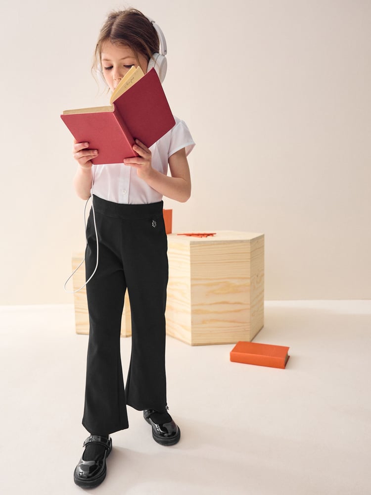 Black Regular Length Pull-On Cotton Rich Stretch Boot Cut School Trousers (3-16yrs) - Image 2 of 8