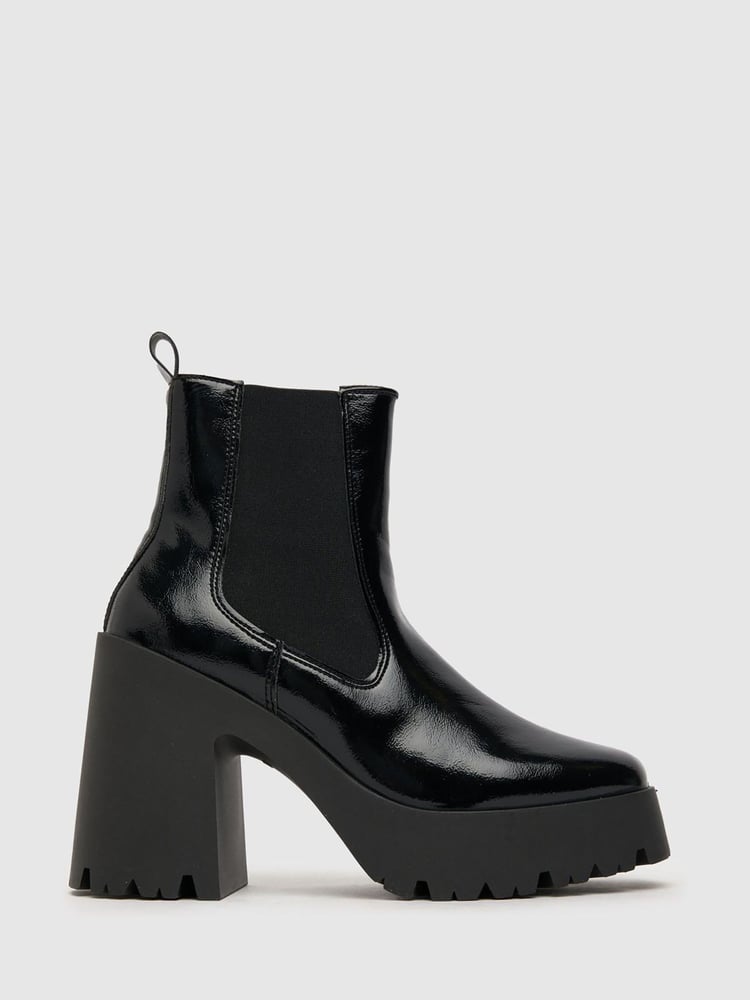 Schuh Anna Patent Black Platform Chelsea Boots - Image 1 of 4