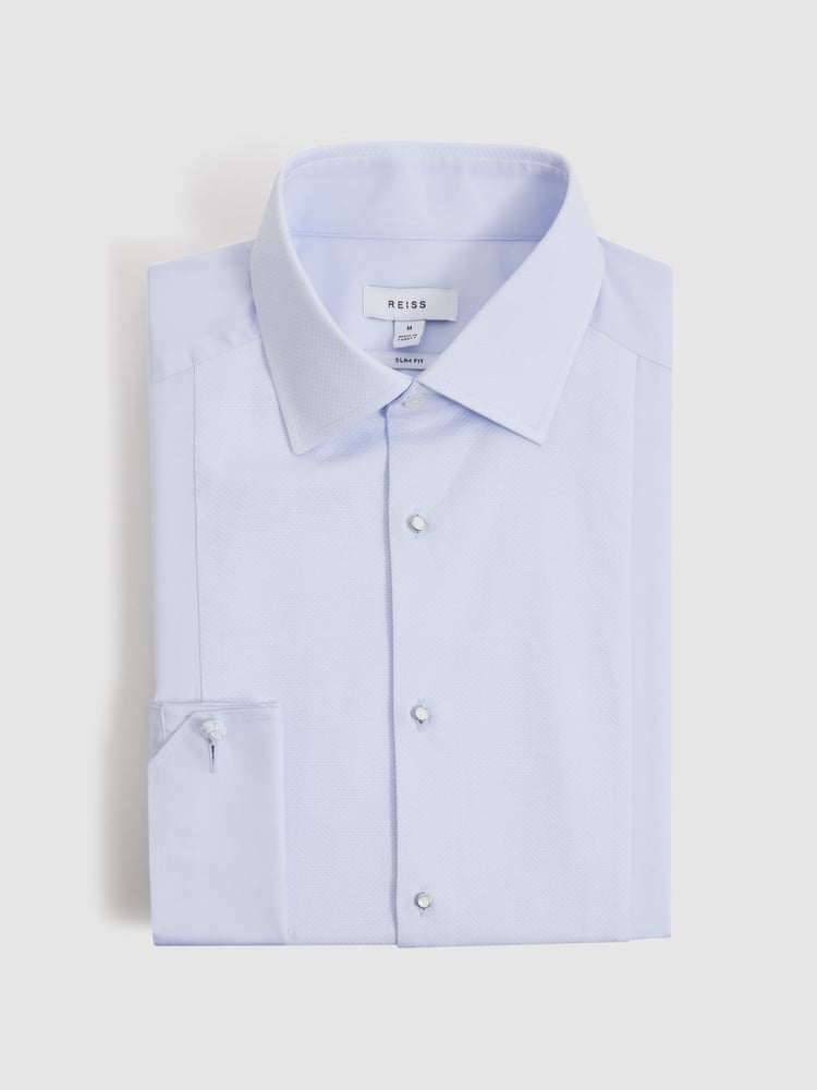 Reiss Soft Blue Marcel - Double Cuff Slim Fit Double Cuff Tuxedo Shirt - Image 2 of 8