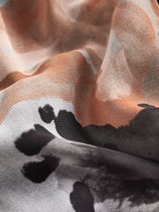 Black and Orange Printed Short Sleeve Tie Waist Midi Dress - Image 7 of 7