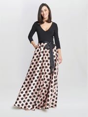 Gina Bacconi Pink Esther Spot Print Satin And Jersey Dress - Image 1 of 5