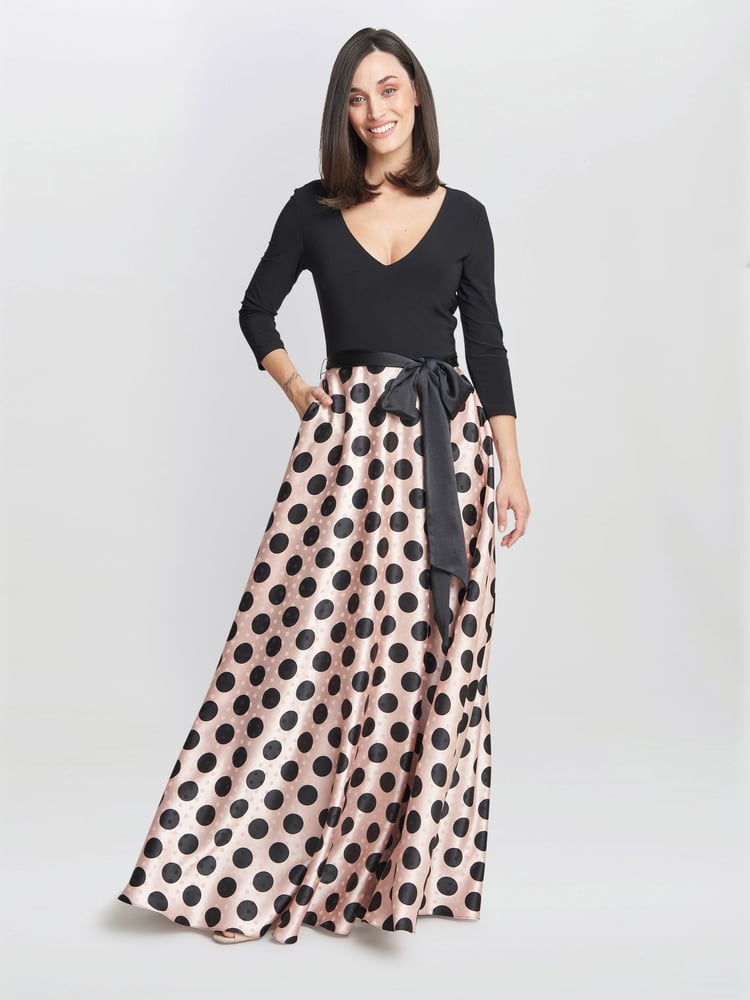 Gina Bacconi Pink Esther Spot Print Satin And Jersey Dress - Image 1 of 5
