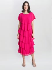 Tessa Midi Tiered Dress With Shoulder Trim - Image 1 of 4