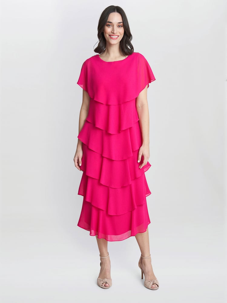Tessa Midi Tiered Dress With Shoulder Trim - Image 1 of 4 Tessa Midi Tiered Dress With Shoulder Trim - Image 1 of 4
